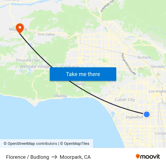 Florence / Budlong to Moorpark, CA map