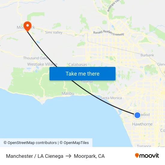 Manchester / LA Cienega to Moorpark, CA map