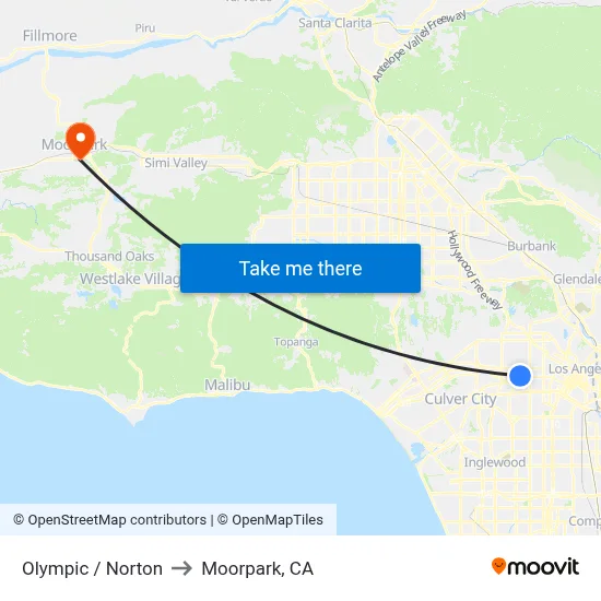 Olympic / Norton to Moorpark, CA map