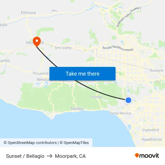 Sunset / Bellagio to Moorpark, CA map