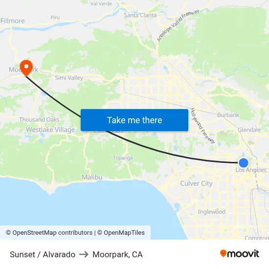 Sunset / Alvarado to Moorpark, CA map