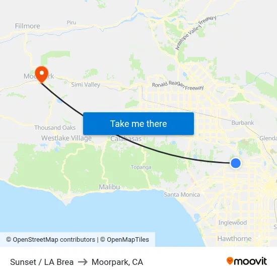 Sunset / LA Brea to Moorpark, CA map