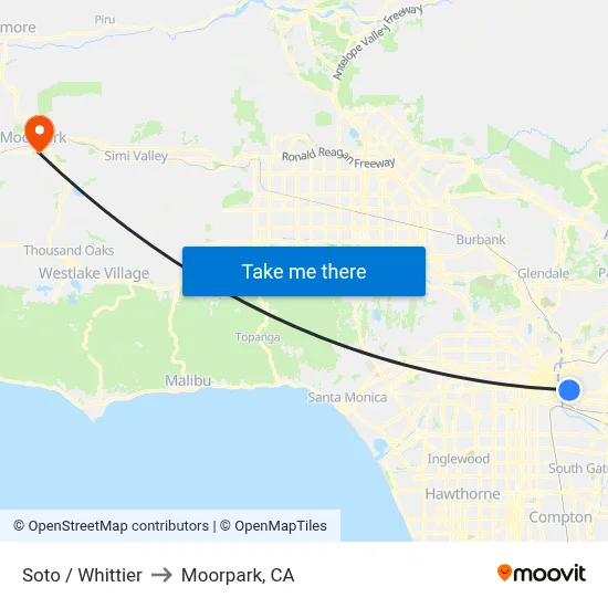 Soto / Whittier to Moorpark, CA map