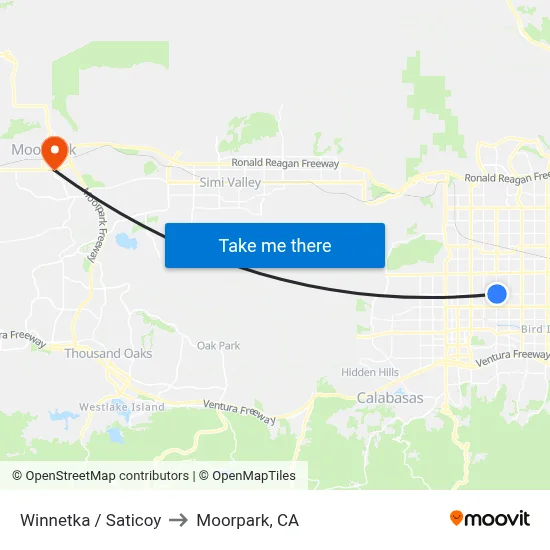 Winnetka / Saticoy to Moorpark, CA map