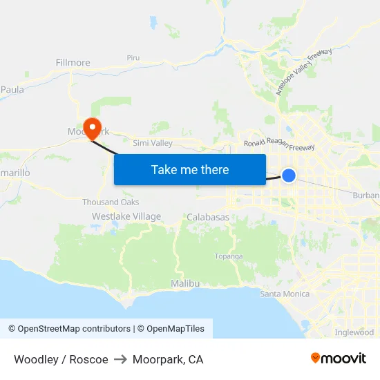 Woodley / Roscoe to Moorpark, CA map