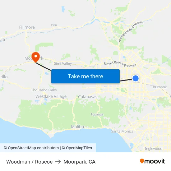 Woodman / Roscoe to Moorpark, CA map
