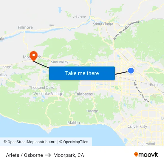 Arleta / Osborne to Moorpark, CA map