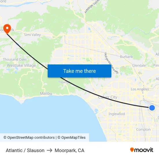 Atlantic / Slauson to Moorpark, CA map