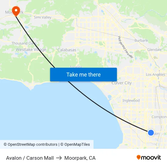 Avalon / Carson Mall to Moorpark, CA map