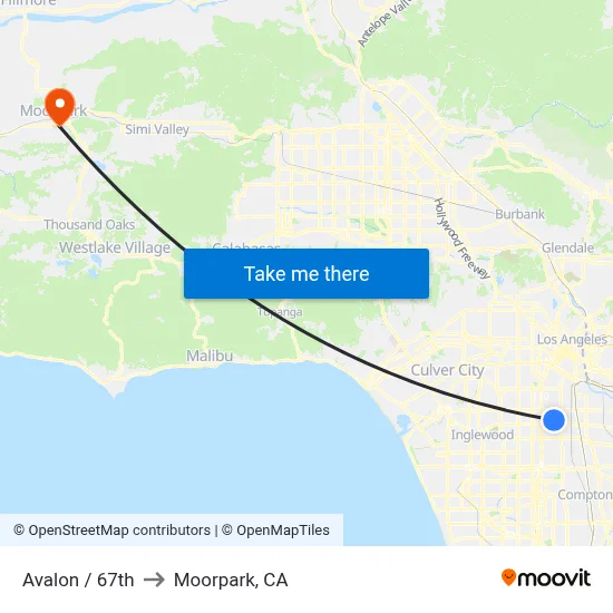 Avalon / 67th to Moorpark, CA map