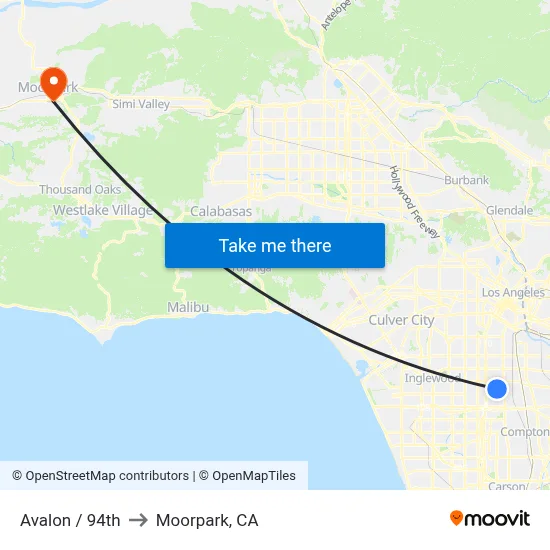 Avalon / 94th to Moorpark, CA map