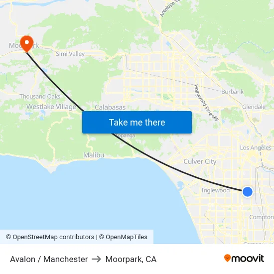 Avalon / Manchester to Moorpark, CA map