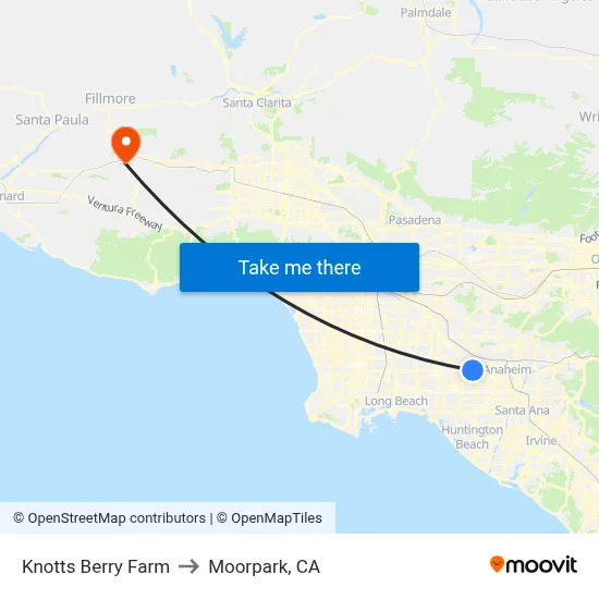 Knotts Berry Farm to Moorpark, CA map