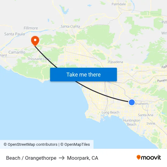 Beach / Orangethorpe to Moorpark, CA map
