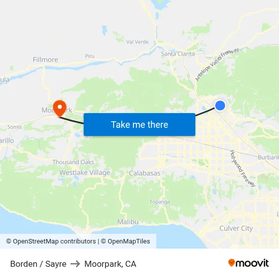 Borden / Sayre to Moorpark, CA map