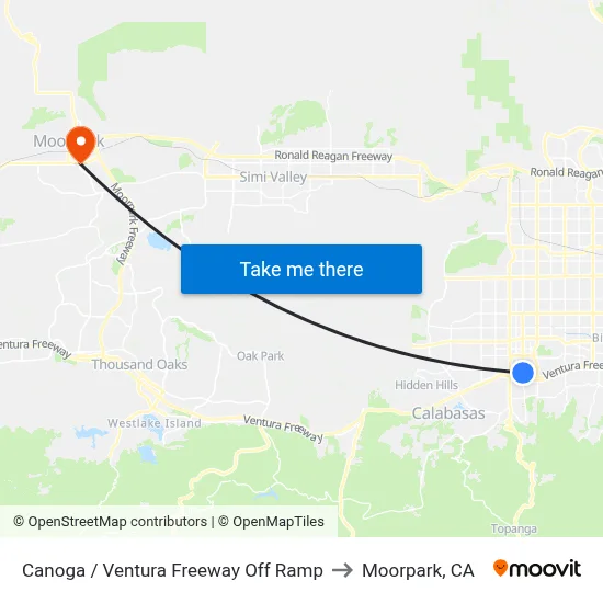 Canoga / Ventura Freeway Off Ramp to Moorpark, CA map