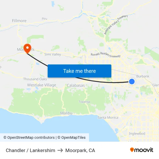 Chandler / Lankershim to Moorpark, CA map