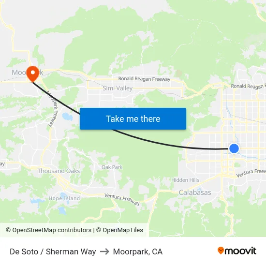 De Soto / Sherman Way to Moorpark, CA map