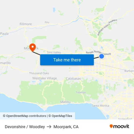 Devonshire / Woodley to Moorpark, CA map
