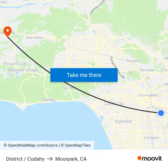 District / Cudahy to Moorpark, CA map
