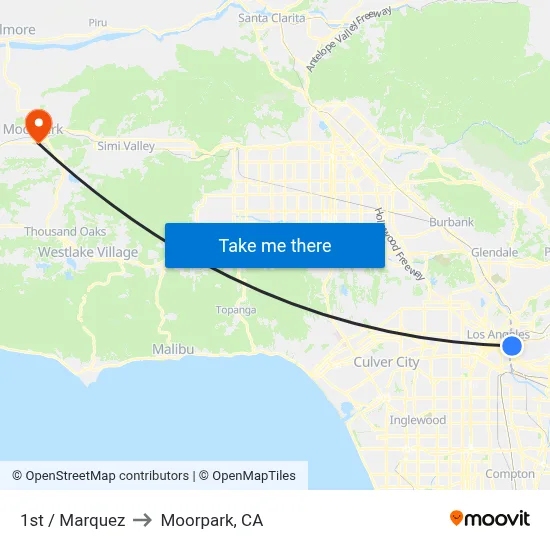 1st / Marquez to Moorpark, CA map