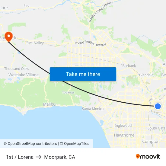 1st / Lorena to Moorpark, CA map