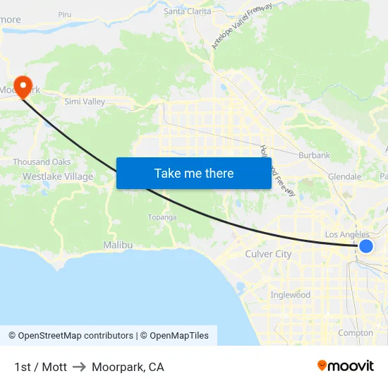1st / Mott to Moorpark, CA map
