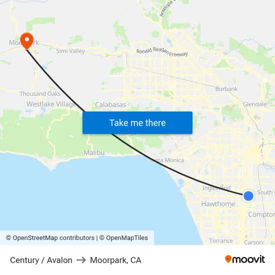Century / Avalon to Moorpark, CA map