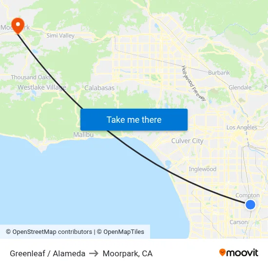 Greenleaf / Alameda to Moorpark, CA map