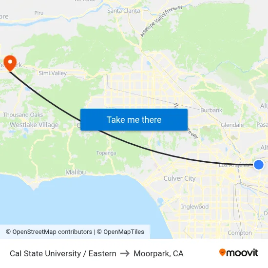 Cal State University / Eastern to Moorpark, CA map