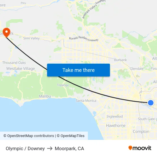 Olympic / Downey to Moorpark, CA map