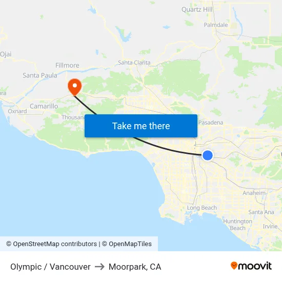 Olympic / Vancouver to Moorpark, CA map