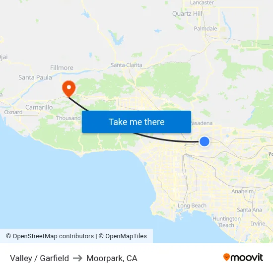 Valley / Garfield to Moorpark, CA map