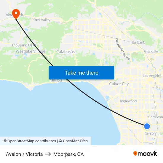 Avalon / Victoria to Moorpark, CA map