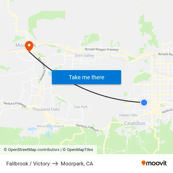 Fallbrook / Victory to Moorpark, CA map