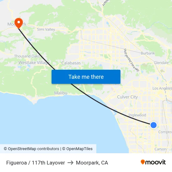 Figueroa / 117th Layover to Moorpark, CA map