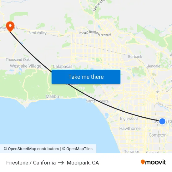 Firestone / California to Moorpark, CA map