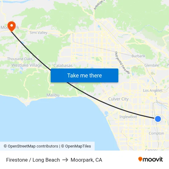 Firestone / Long Beach to Moorpark, CA map