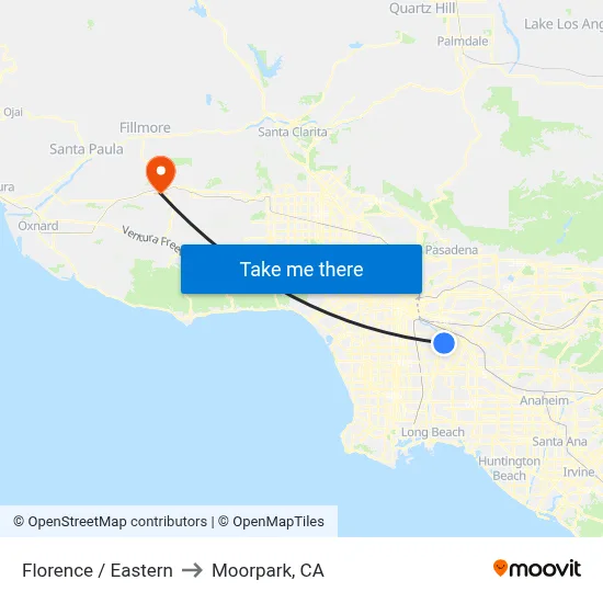 Florence / Eastern to Moorpark, CA map