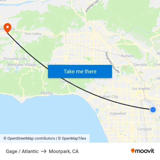 Gage / Atlantic to Moorpark, CA map