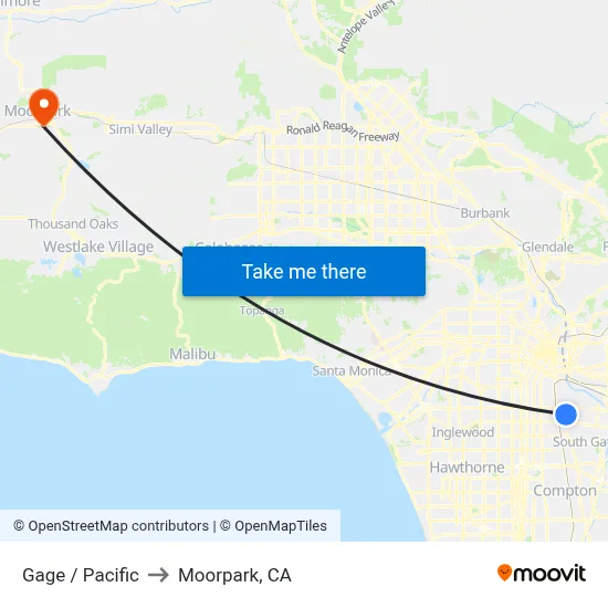 Gage / Pacific to Moorpark, CA map