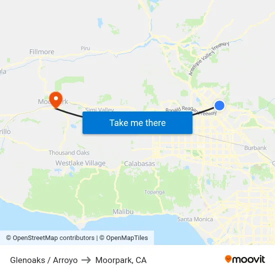 Glenoaks / Arroyo to Moorpark, CA map