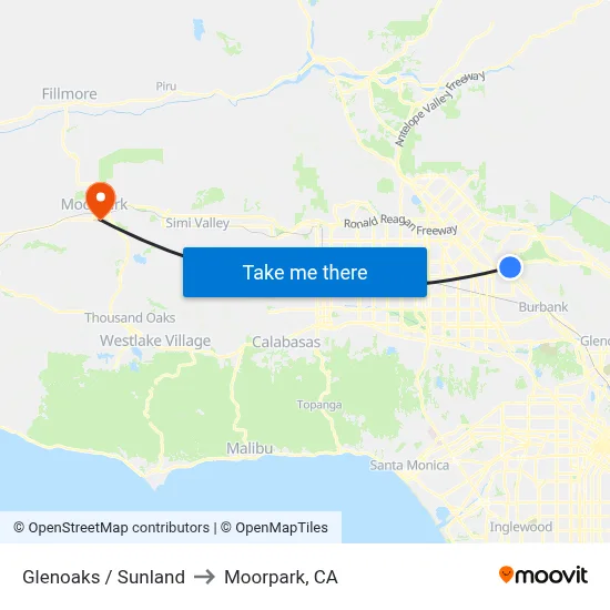 Glenoaks / Sunland to Moorpark, CA map