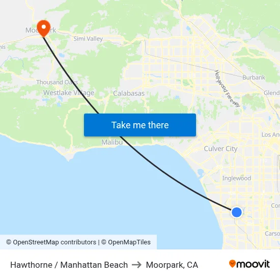 Hawthorne / Manhattan Beach to Moorpark, CA map