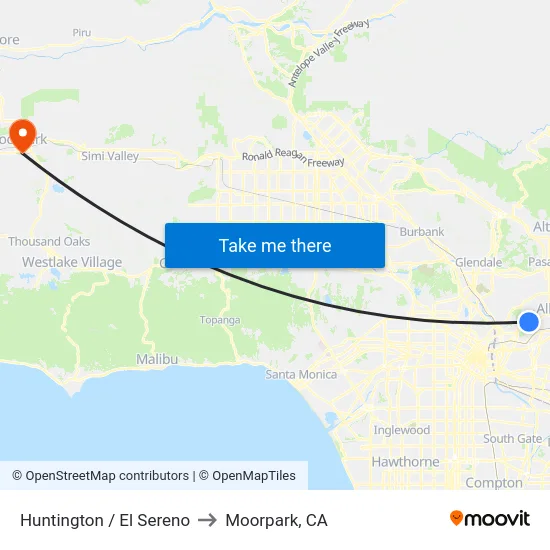 Huntington / El Sereno to Moorpark, CA map