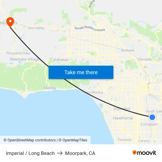 Imperial / Long Beach to Moorpark, CA map