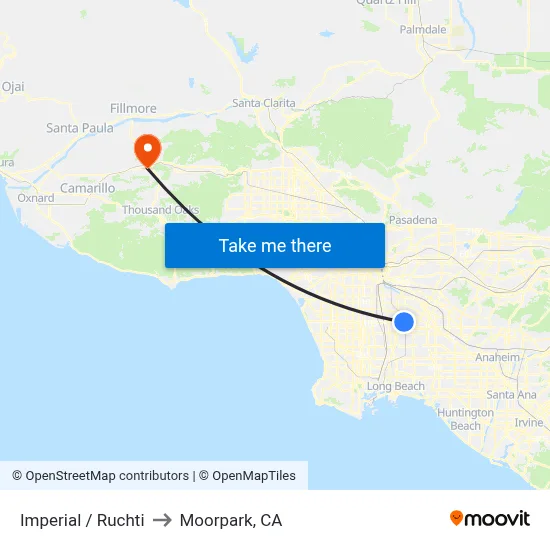 Imperial / Ruchti to Moorpark, CA map