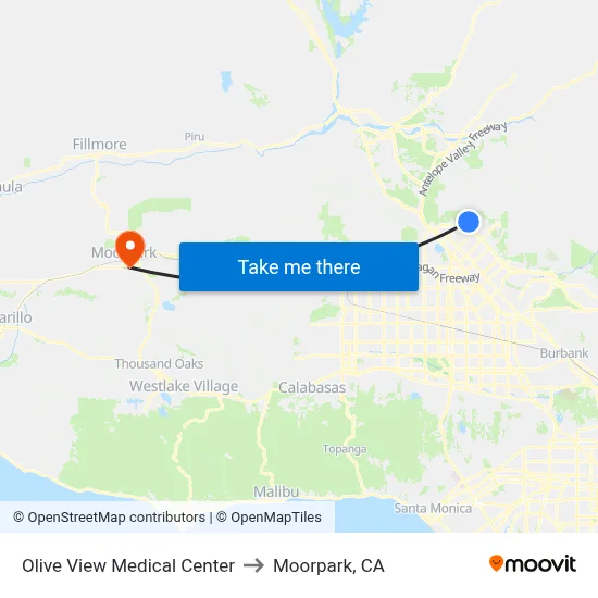 Olive View Medical Center to Moorpark, CA map