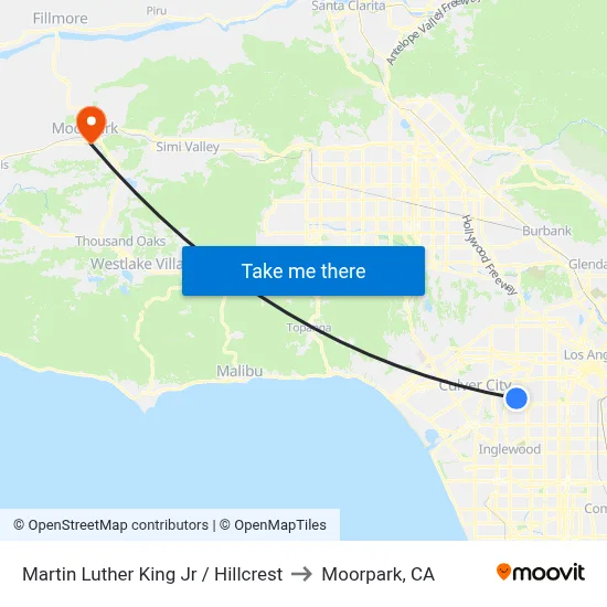 Martin Luther King Jr / Hillcrest to Moorpark, CA map