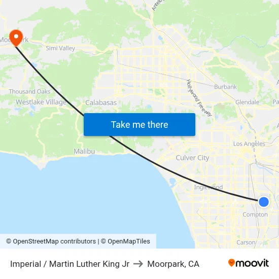 Imperial / Martin Luther King Jr to Moorpark, CA map